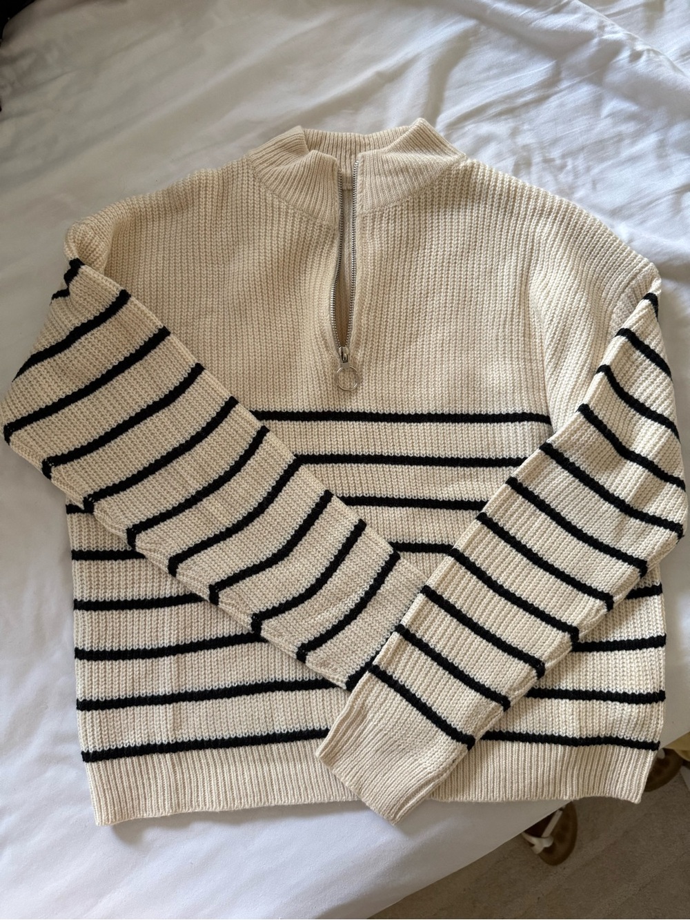 STRIPED TRENDY AMAZON QUARTER ZIP SWEATER